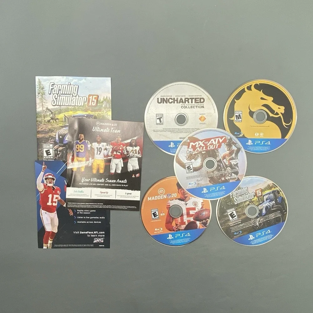 PS4 Game Lot‎ of 5 - Mortal Kombat 11 Uncharted Collection Madden 20 MX vs ATV